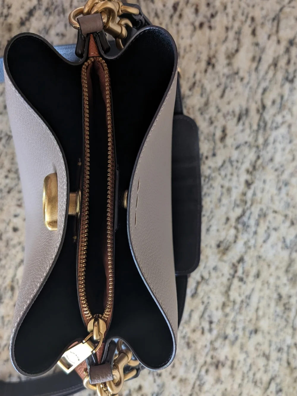 Coach Pebbled Leather Willow Bucket Bag in Dark Stone (Taupe) with Black Straps